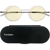 ThinOptics Blue Light Round Reading Glasses - Slim Portable Reading Glasses - Clear 2.5x
