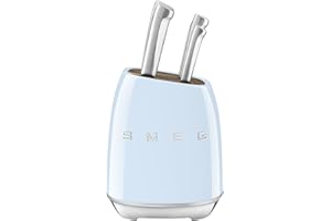 Smeg 50's Retro Style Stainless Steel Knife Block Set, Pastel Blue, KBSF01PB