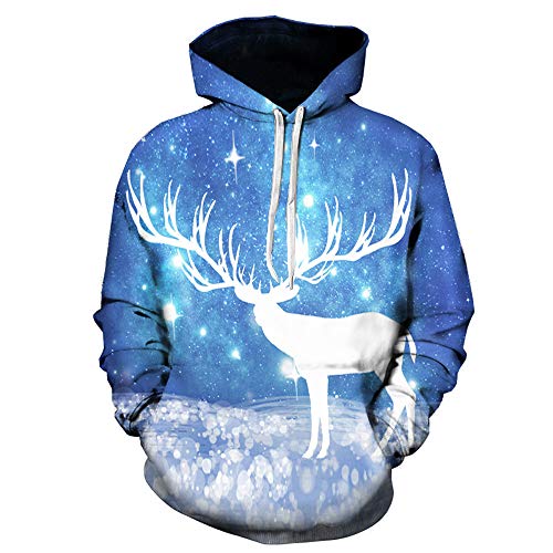 Mens Sweatershirt Sale,deatu Clearance Christmas Santa/Tree/Elk/Snowman Printing Long Sleeve Pullover Hoodie Tops(Blue 1,XXXL)