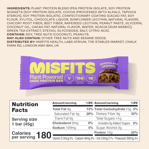 Misfits Vegan Protein Bar, Variety Pack, Plant Based Chocolate High