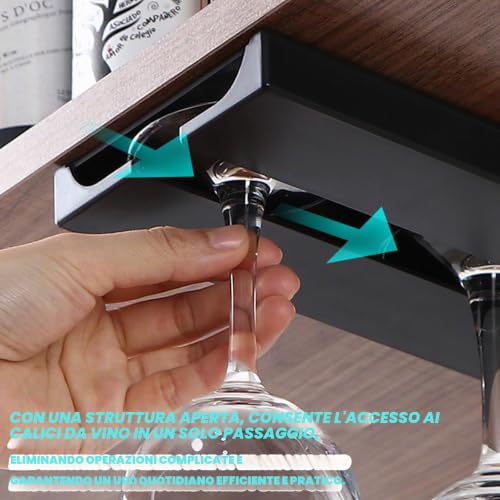Dwitkul Set of 4 Hanging Wine Glass Holder for Wine Glasses Without Drilling Glass Holder for Bar Restaurant Kitchen (Black)