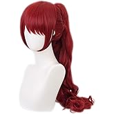 Shqncoh Anime Violet Kasumi Yoshizawa Wig Red Wavy Women Long Clip on Ponytail Party Hair Cosplay Props Accessory Halloween