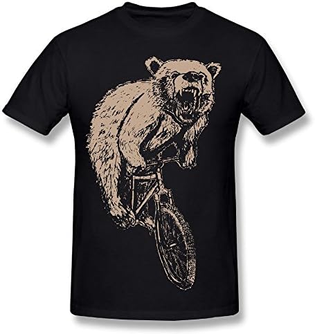 Men's Bear On A Mountain Bike 100% Cotton Prints Casual Short Sleeve Tee