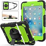 iPad Mini 5 Case,iPad Mini 4 Case, SEYMAC Stock [Full-body] Drop Proof &Shockproof Hybrid Armor Case with 360 Rotating Stand [Pencil Holder] Screen Protector Hand Strap for iPad Mini 4/5 (Green+Black)