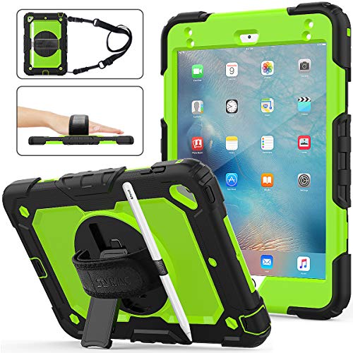 iPad Mini 5 Case,iPad Mini 4 Case, SEYMAC Stock [Full-body] Drop Proof &Shockproof Hybrid Armor Case with 360 Rotating Stand [Pencil Holder] Screen Protector Hand Strap for iPad Mini 4/5 (Green+Black)