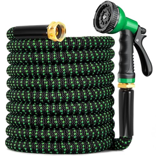 100 ft Expandable Garden Hose, 2026 New No Kink Retractable Water Hose 100ft, 10 Function Nozzle, Solid Metal Fittings, Durable Latex Core, Lightweight, Flexible for Gardening, Cleaning, Car Washing
