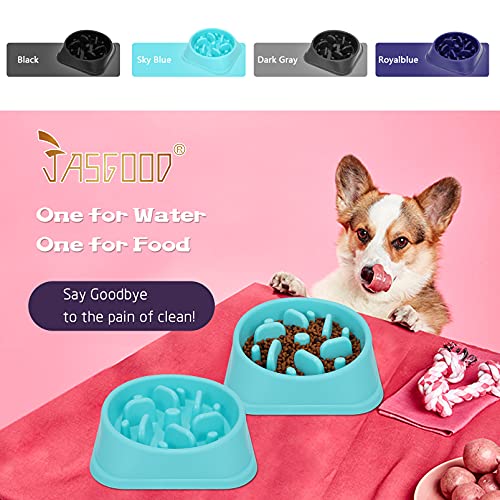 Set of 2 Slow Feeder Dog Bowls JASGOOD Anti Gulping Pet Slower Food Bowls Blue Interactive Puzzle Durable Pet Bowls