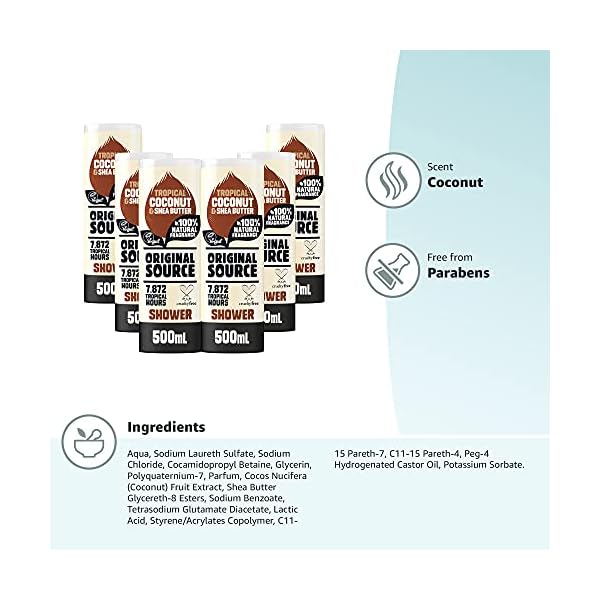 Original-Source-Coconut-and-Shea-Butter-Shower-Gel-with-100-Natural-Fragrance-Large-Vegan-Shower-Gel-Paraben-Free-Body-Shower-Wash-Multipack-of-6-x-500-ml Original Source Coconut and Shea Butter Shower Gel with 100% Natural Fragrance, Large Vegan Shower Gel, Paraben Free…