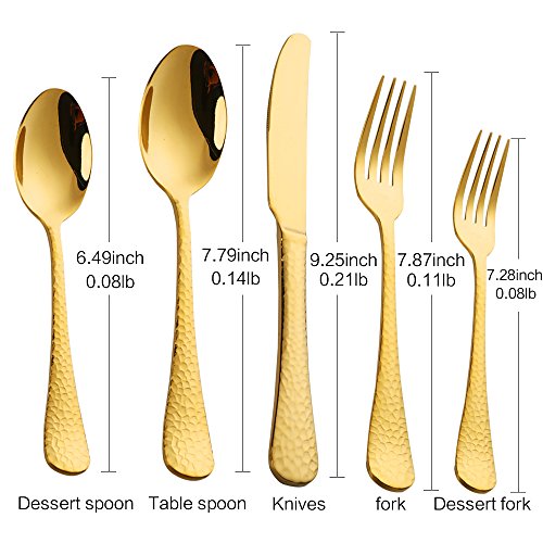 Buyer Star 5-Pieces Flatware Set, Gold Silverware Utensils Stainless Steel Reusable Wedding Dinnerware Cutlery Set, Dessert Spoon Teaspoon Table Knife and Fork