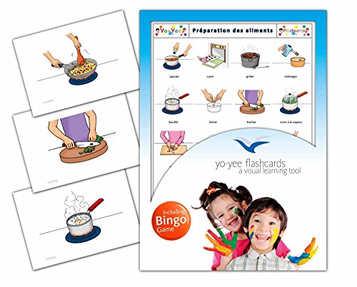 Food Preparation Flashcards in French Language - Flash Cards with Matching Bingo Game for Toddlers, Kids, Children and Adults - Size 4.13  5.83 in - DIN A6