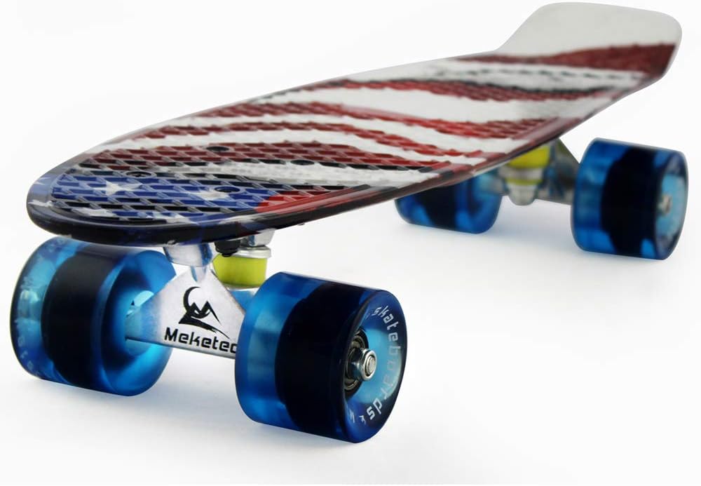 Meketec Skateboards Complete 22 Inch Mini Cruiser Retro Skateboard for Kids Boys Youths Beginners
