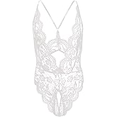 GENEMEN Mens Lace Bodysuit Sexy Mesh Sheer One Piece Swimsuit Sissy Thong Leotard Jumpsuit