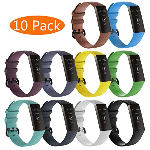 KingAcc Compatible Fitbit Charge 3 Bands, Soft Silicone Replacement Band for Fitbit Charge 3, Charge 3 SE, with Metal Buckle Wristband Strap Women Men (10-Pack, 10 Colors, Small)