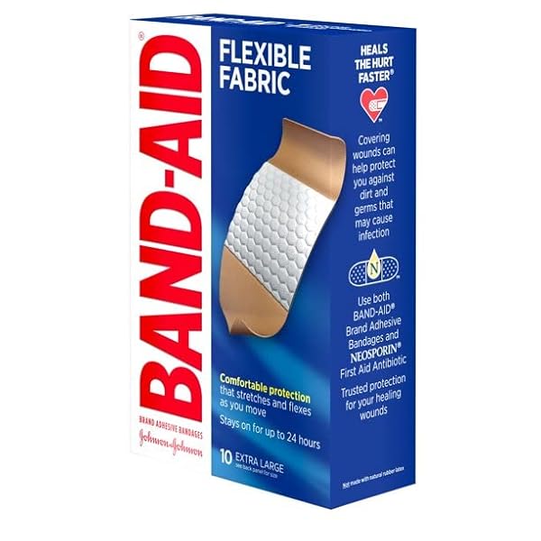 BAND-AID BRAND STERILE FLEXIBLE FABRIC ADHESIVE BANDAGES, COMFORTABLE FLEXIBLE PROTECTION & WOUND CARE FOR MINOR CUTS & SCRAPES, DESIGNED TO CUSHION PAINFUL WOUNDS, EXTRA LARGE SIZE