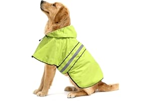 Ezierfy Waterproof Raincoats for Dogs - Adjustable Pet Raincoat Jacket, Lightweight Dog Hooded Rain Coat Waterproof Rain Poncho for Small to X- Large Dogs and Puppies (Neon Green, Large)