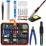 Soldering Iron Kit Electronics [Upgraded], Yome 15-in-1 60w Adjustable Temperature Soldering Iron with ON/OFF Switch, 5pcs Soldering Iron Tips, DE-soldering Pump, Wire cutters, screwdriver, Stand