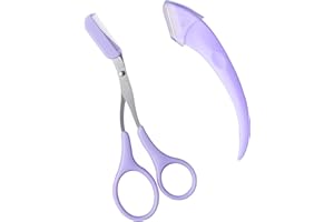 HEYIMINY Eyebrow Scissors | Eyebrow Scissors with Comb | Eyebrow Trimmer Scissors Tool | Crescent Eyebrow Trimmer and Scissors for Beginner | Stainless Steel | for Women Girls | 2Pcs,Purple