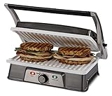 Oster DuraCeramic Infusion Series 2-in-1 Panini Maker and Grill, Charcoal with White Griddles (CKSTPM21WC-IECO)