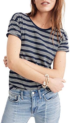 Madewell Women's Blue Whisper Cotton Crewneck Tee in Lori Stripe