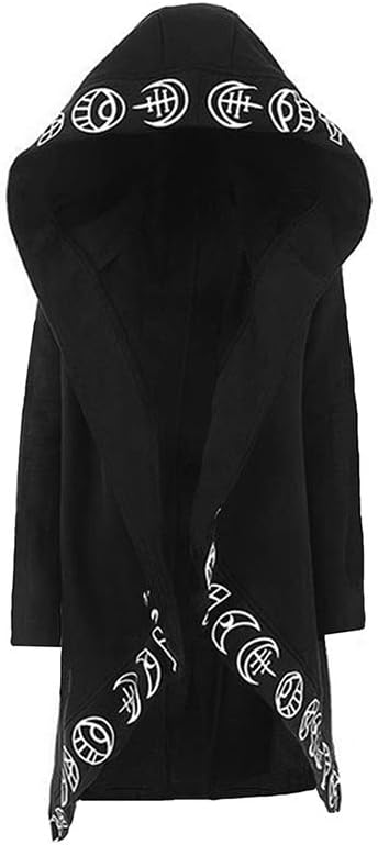 Women Punk Gothic-Black-Hoodies, Witchcraft-Hooded-Cardigan - Moon Hoodies Coat Top Sweatshirt