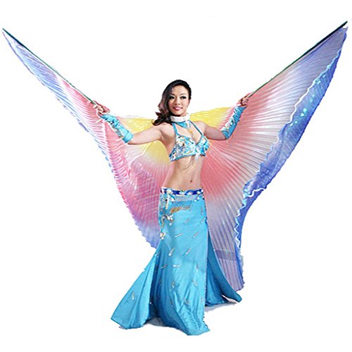 Pilot-trade Women's Egyptian Egypt Belly Dance Costume Rainbow Isis Wings and 2 Stick