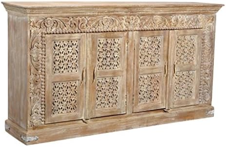 Moti Furniture Carved Side Board White Antique 4-Door