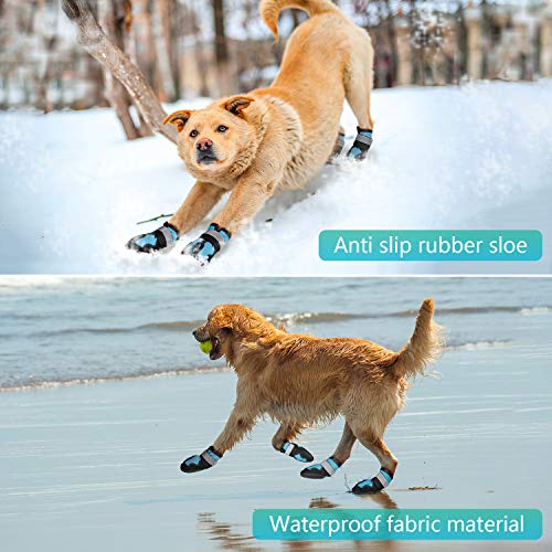 CASLON Dog Boots Waterproof Shoes for Dogs with Reflective Strips Rugged, Anti-Slip Sole Breathable Dog Booties 4PCS (Size 7: 3.1\