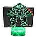 LED Superhero 3D Optical Illusion Smart 7 Colors Night Light Table Lamp with USB Power Cable (The Hulk)