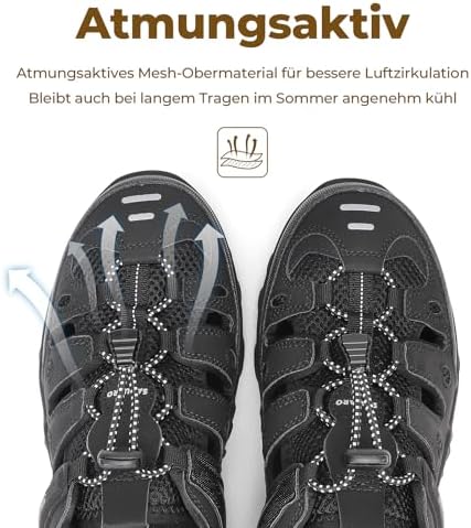 Trekkingsandalen Damen Leicht Atmungsaktiv, Schwarz 37