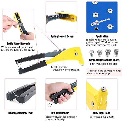 Hilitchi Professional Pop Rivet Gun with Assorted 210Pcs Aluminum