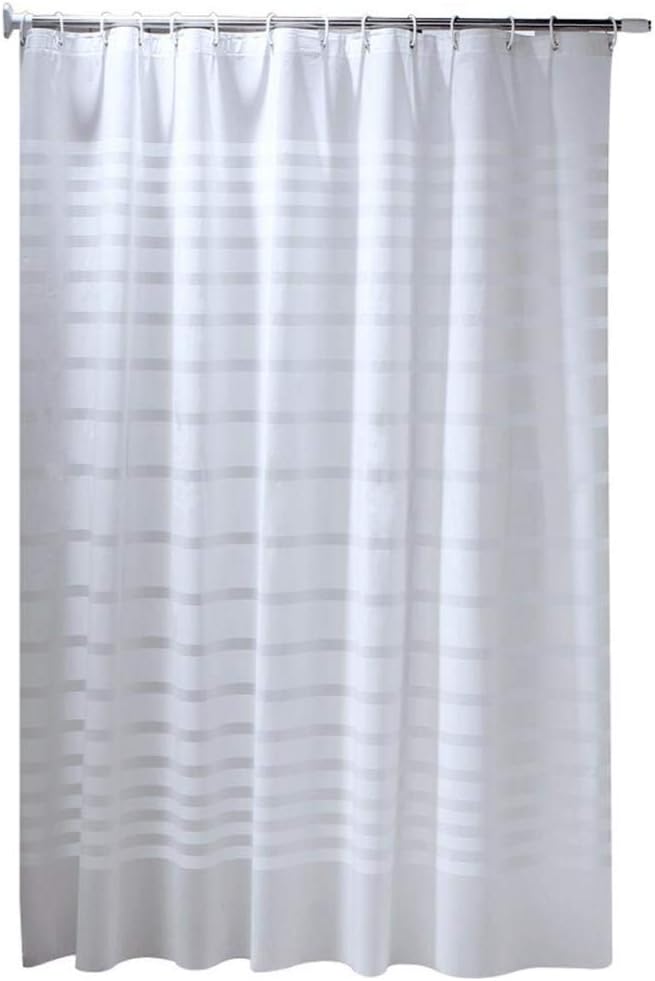 LIRENSHIGE Shower Curtain, PEVA Waterproof Mildew Resistant Washable Shower Curtain Set with Rings White Shower Curtain Long Shower Curtains White Stripe (200x200CM)