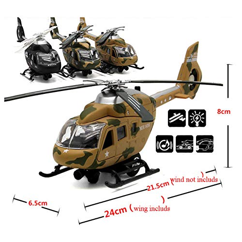 CORPER TOYS Helicopter Military Attack Combat Fighter Airforce Airplane Diecast Metal Pull Back Toy with Lights and Sounds for Kids Boy Toddlers(Army Yellow)
