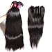 UNice Hair HD Lace Closure 5x5 Human Hair Lace Closure with 3 Bundles, Peruvian Straight Hair 100% Transparent Lace Closure Invisible Knots (18 20 22+16inch)