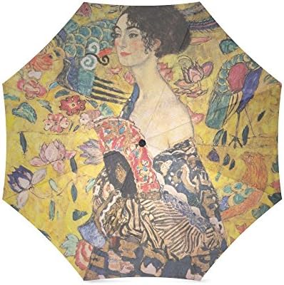 Compact Outdoors Umbrell Lady with a Fan by Gustav Klimt Travel Easy Carrying Umbrella