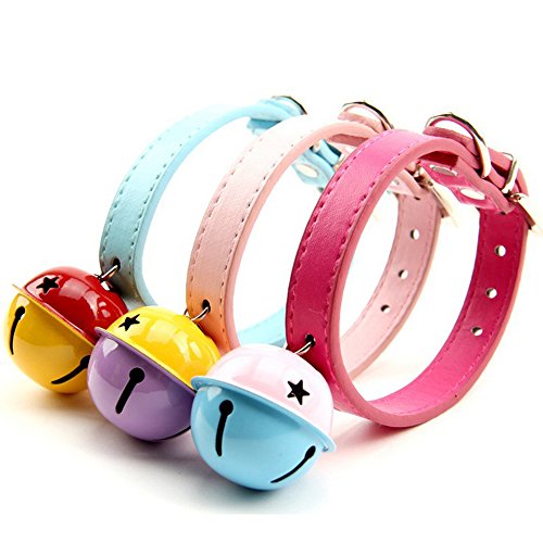KAKA(TM) Pets Dog Cute Bell Metal Button PU Leather Colorful Dog Collar Blue Neck:9.84" - Thumbnail 7