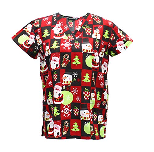 Cassandra Women's Christmas Winter Holiday Festive Medical Nursing Tie Back Scrub Top Shirt
