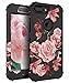 RabeMall Case for iPhone 7 Plus,Case for iPhone 8 Pretty Flowers for Girls/Women Anti-Fingerprint and Scratch-Resistant Three Layer High Impact Resistant Hybrid Protective Cover,Floral Black