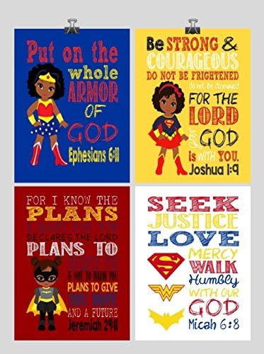 Superhero Inspirational Nursery Decor Art Set of 4 Prints - Supergirl, Batgirl, Wonder Woman
