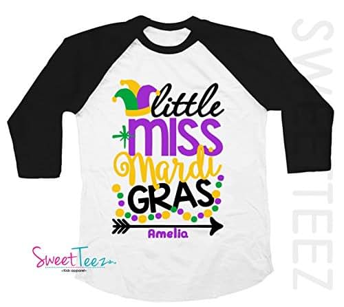 Amazon.com: Mardi Gras Shirt Personalized Little Miss Shirt Girl Black Raglan with Name: Handmade