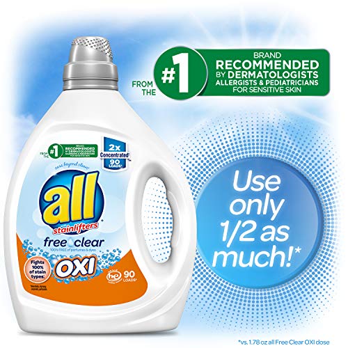 all Liquid Laundry Detergent, Free Clear for Sensitive Skin with OXI, Unscented and Hypoallergenic, 2X Concentrated, 90… - Image 3