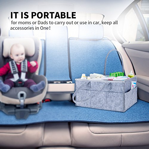 Baby Diaper Caddy Organizer,LC-dolida Nursery Storage Bin with Changeable Compartments,Felt Storage Basket for Diaper,Wipes,and Toys,Portable and Foldable Car Travel Bag-Ideal Gift for Mom Infant Boy&