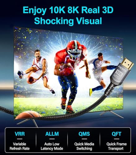 Sniokco 10K 8K 4K HDMI 2.1 Cable 2M, Certified 48Gbps Ultra High Speed HDMI® Cable 0.01ms 4K 240Hz 165Hz 120Hz 8K 60Hz eARC Netflix HDCP 2.3 2.2 DTS:X HDR10+ TV Monitor Projector Roku Sky-Q PS5 X-box