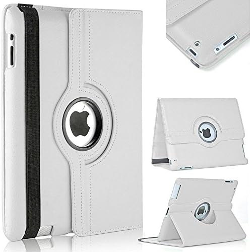 iPad Air 1 Case, AllinoMarket - 360 Degree Rotating Stand Case Smart Cover with Auto Sleep and Wake Feature and Strap for Apple iPad Air 1 (2013 Release) (White)