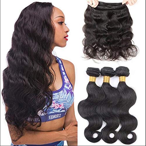 AOSOME Brazilian Virgin Human Hair Weavs 3 Bundles 16 18 20 Inch Real Remy Human Hair Bundles Extensions,Natural Black Color,Can be Restyled