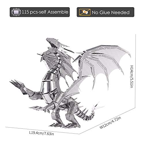 Piececool 3D Metal Puzzle Model Kits- Dragon Flame Metal Building Kit for Adults, Brain Teaser DIY 3D Dragon Puzzles Model Kits for Men, 115 Pcs