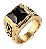 Men's Handsome Vintage Black Square Agate Gemstone Stainless Steel Ring Band , Silver