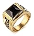 Mealguet Jewelry Stainless Steel Vintage Men's Ring with Agate Gemstone, Gold Plated, Size 12