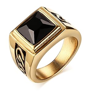 VNOX Antike Herren Edelstahl schwarz Achat Ring,Gold