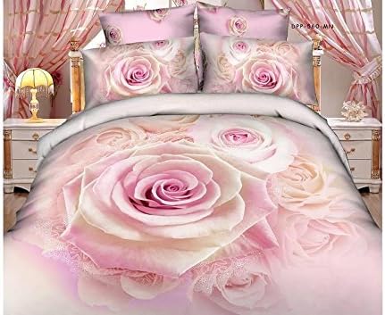 High Quality Full 4-piece Bedding Set Pink Rose 3D Printed Design Helps Accent Your Bedroom Style