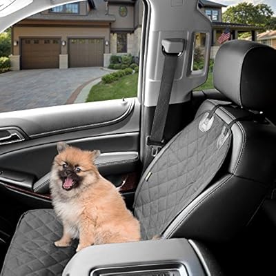 Dog Front Car Seat Cover -Waterproof Non Slip Padded Quilted Protector with Seat Anchors and Heat Straps